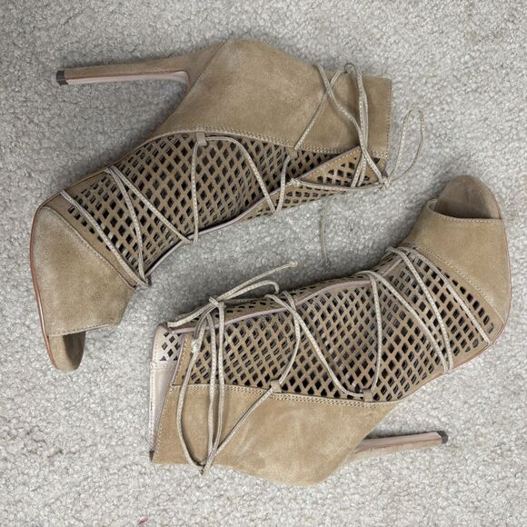 Steve Madden Size 11 Peep Toe Ankle Bootie High Heel Maddye Suede Lattice - Picture 5 of 9
